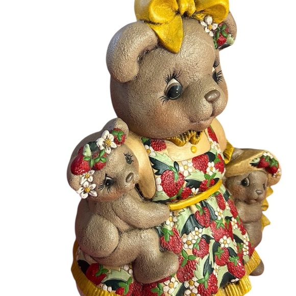 Adorable Hand Painted Bear Family Figurine with Strawberry Dress - Picture 4 of 6